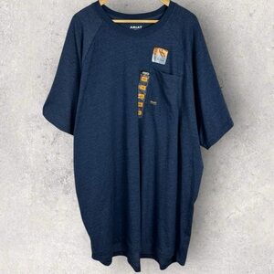 NEW Ariat Rebar Mens Blue Short Sleeve Crew Neck T-Shirt Size 4XL Tee Strong Top